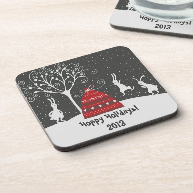 Winter Bunny Hoppy Holidays Coaster (Left Side)