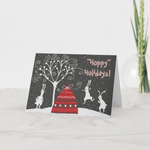Winter Bunny Hoppy Holidays Greeting Card