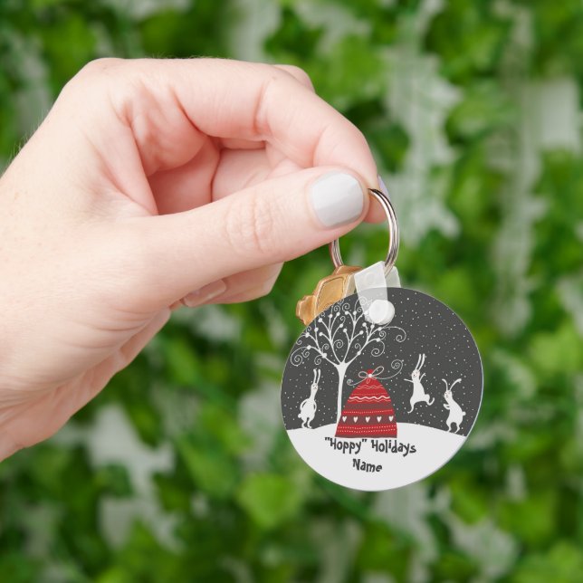 Winter Bunny Hoppy Holidays Key Chain (Hand)