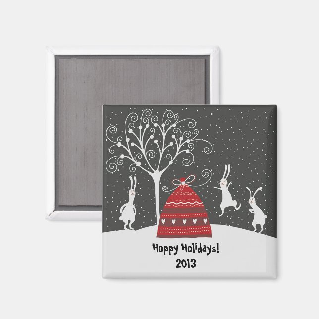 Winter Bunny Hoppy Holidays Magnet (Front/Back)