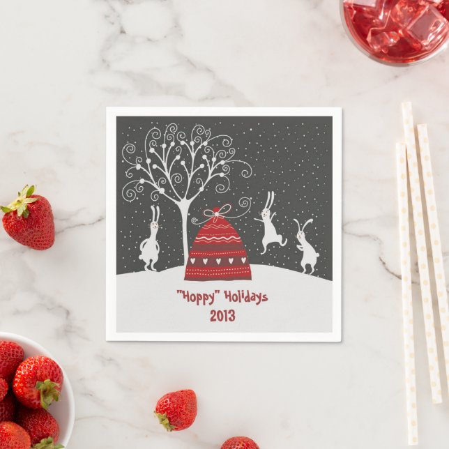 Winter Bunny Hoppy Holidays Paper Napkins (Insitu)