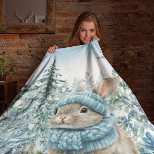 Winter Bunny Watercolor Sherpa Blanket