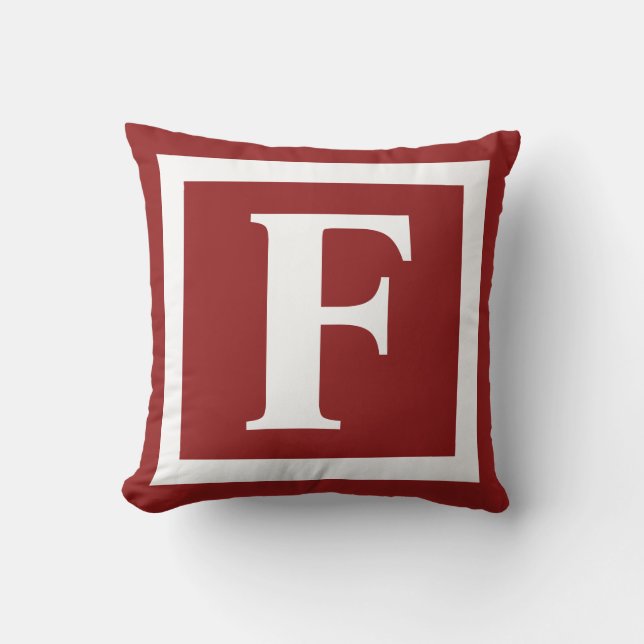 Winter Burgundy Bold Monogram Initial Cushion (Front)