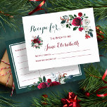 Winter burgundy floral bride to be recipe card<br><div class="desc">Chic and classy bride to be recipe postcard with red burgundy and white peony flowers bouquets with seasonal winter fir branches,  red berries and foliage. Ideal for your winter / Christmas floral themed bridal shower.</div>