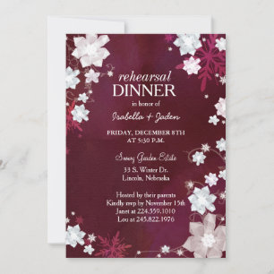 Winter Burgundy Wedding Rehearsal Dinner Invitation
