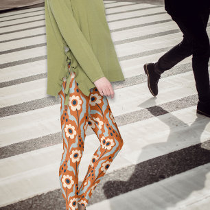 Winter Burnt Orange Egg Flowers Leggings
