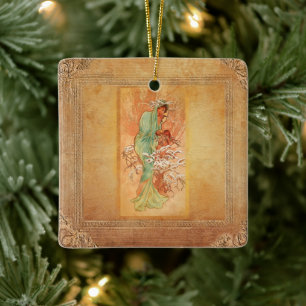 Winter by Alphonse Mucha Ceramic Ornament