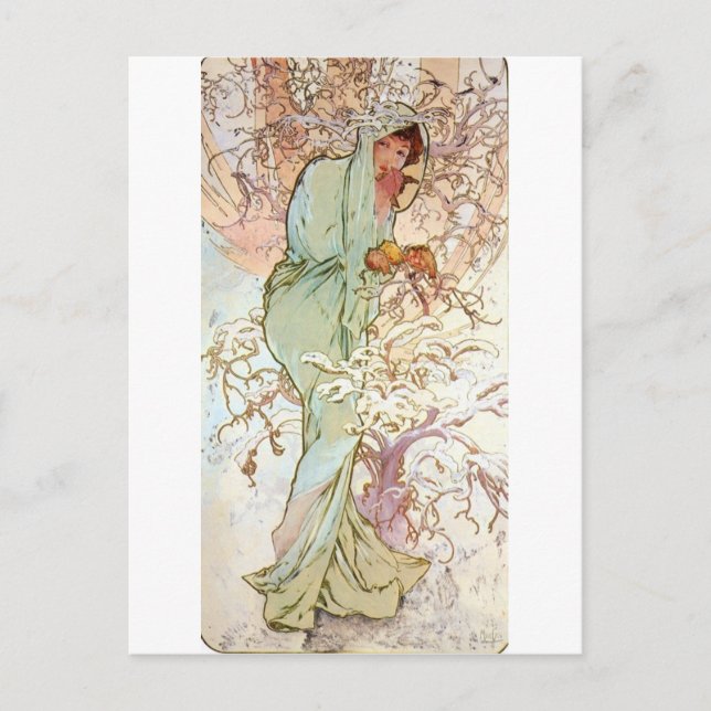 Winter by Mucha Postcard (Front)