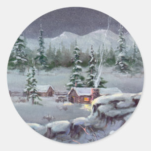 WINTER CABIN by SHARON SHARPE Classic Round Sticker