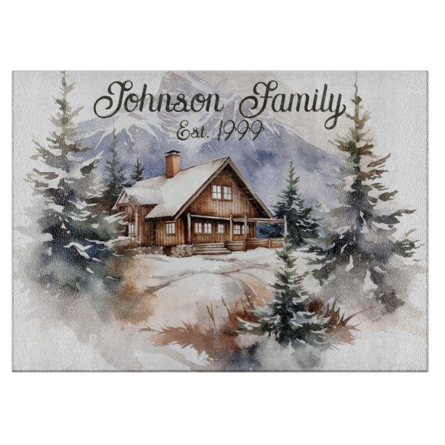 Winter Cabin Cutting Board (Front)