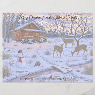 Winter Cabin Deer In Snow Christmas Scene Custom Letterhead