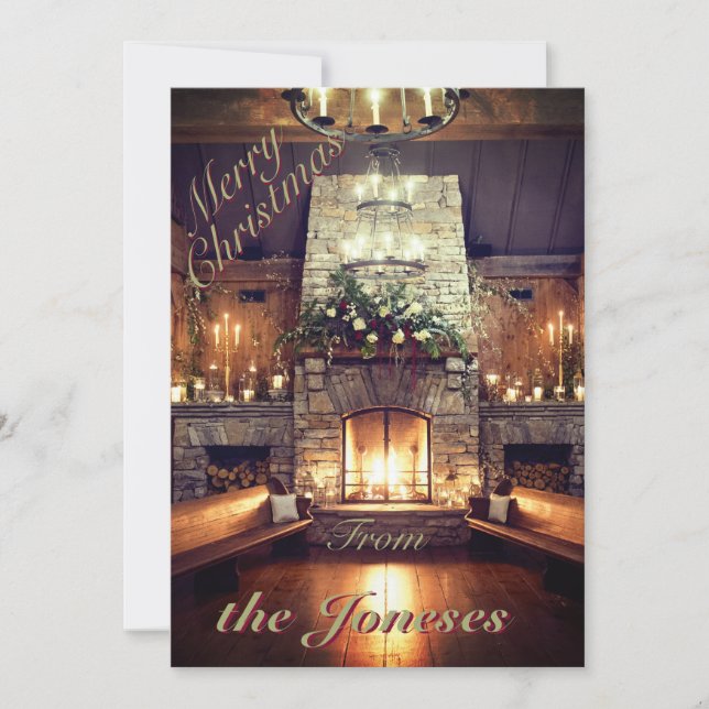 Winter Cabin Fireplace Holiday Invitation (Front)