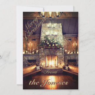 Winter Cabin Fireplace Holiday Invitation