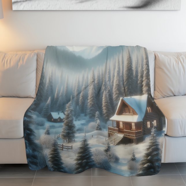 Winter Cabin in the Forest Fleece Blanket (Creator Uploaded)