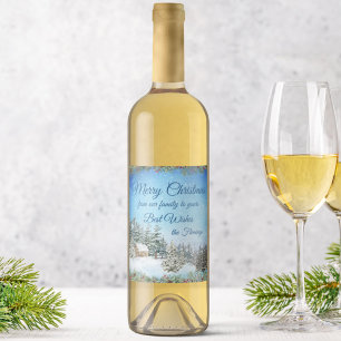 Winter Cabin in Woods Personalised Christmas Wine Label