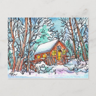 Winter Cabin Postcard