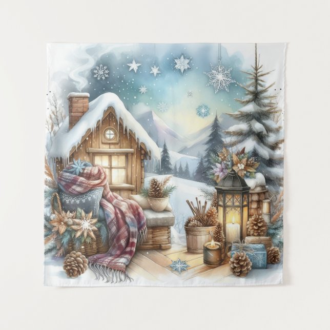 Winter Cabin Tapestry (Front)