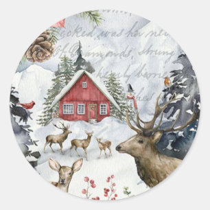 Winter Cabin Woodland Forest Star Sticker