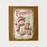 Winter Cafe Christmas snowman cool rustic art