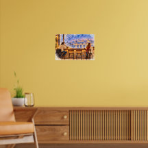 Winter Cafe Watercolor Cityscape