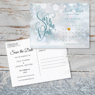 Winter Calendar Gold Heart Save the Date Announcement Postcard