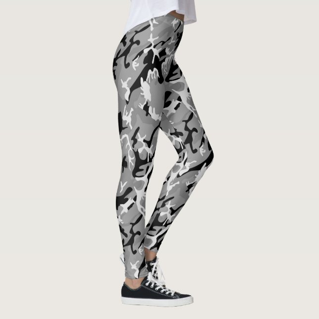 Winter camo, grey black white camouflage pattern leggings (Right)