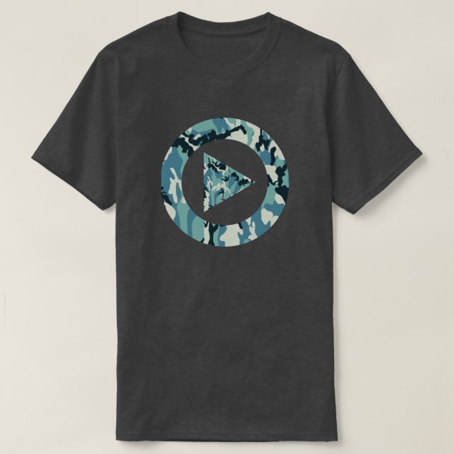 Winter Camo Pattern Press Play T-Shirt (Design Front)