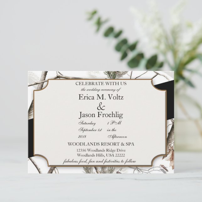 Winter Camouflage Wedding Invitation (Standing Front)