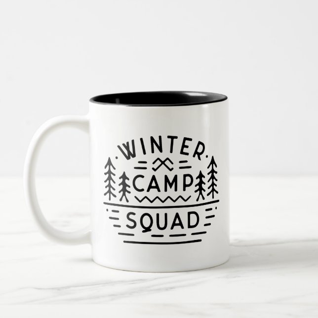 Winter camp camping trip mountains retro aesthetic Two-Tone coffee mug (Left)