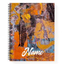 Winter Campfire, Gel Print Collage Spiral Notebook