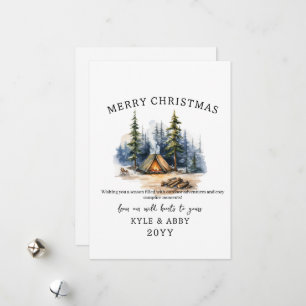 Winter Camping Bonfire Moonlight Christmas Forest Holiday Card