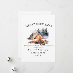 Winter Camping Bonfire Moonlight Christmas Forest Holiday Card