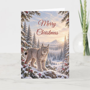 Winter Canada Lynx Forest Wildlife Christmas Holiday Card