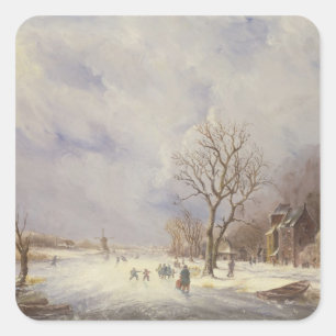 Winter Canal Scene, 19th century Square Sticker