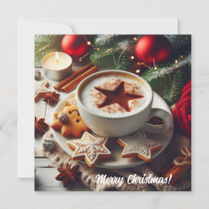 Winter cappuccino coffee - star Christmas cookies Holiday Card