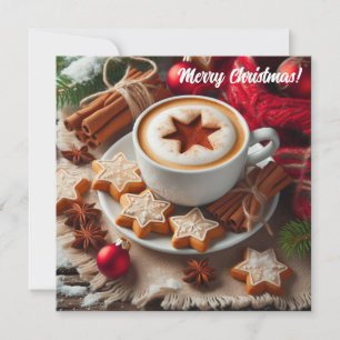 Winter cappuccino coffee - star Christmas cookies Holiday Card