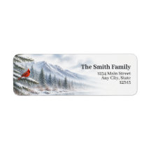 Winter Cardinal Address Labels Mountain Forest
