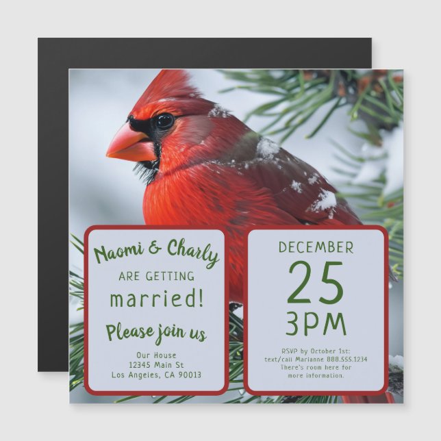 Winter Cardinal Bird RIP Memorial Christmas Party  Magnetic Invitation (Front/Back)
