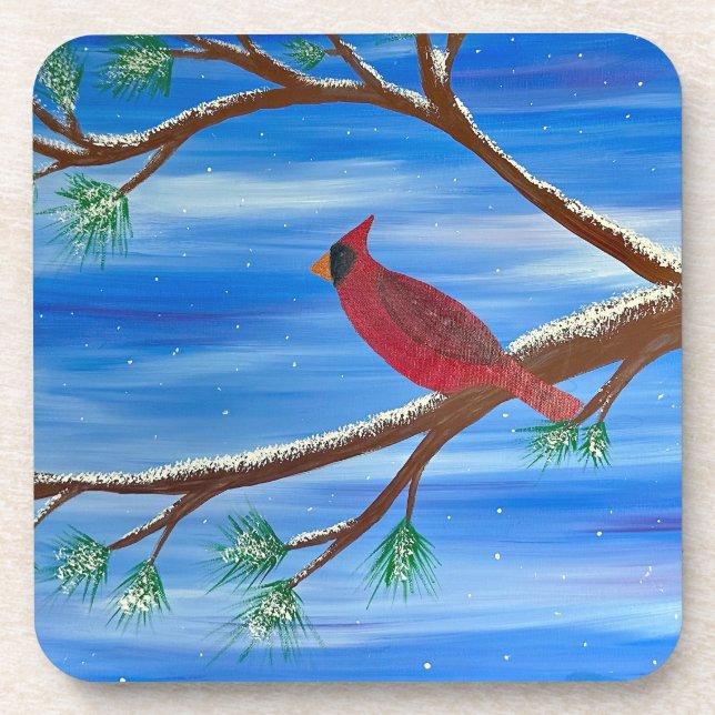 Winter Cardinal Coaster (Front)