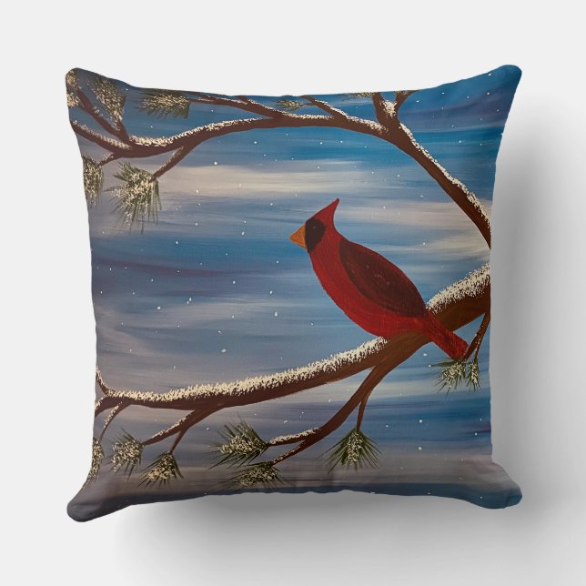 Winter Cardinal Cushion (Back)