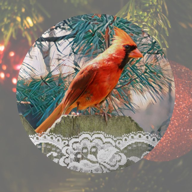 Winter Cardinal Festive 6 Cm Round Badge (Cute cardinal Christmas button pin makes a great stocking stuffer or Christmas party favor. )