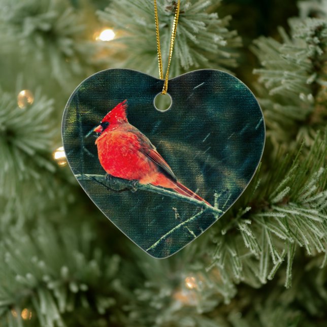 Winter Cardinal in Snowstorm - Enhanced Ceramic Ornament (Tree)