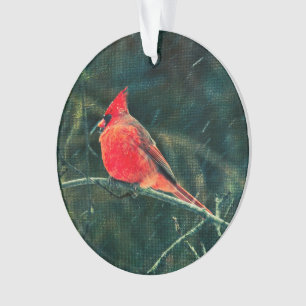 Winter Cardinal in Snowstorm - Enhanced Ornament