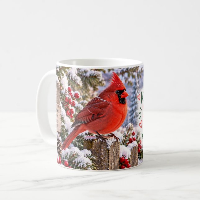 Winter Cardinal Keep Your Spirits Bright Coffee Mug (Front Left)