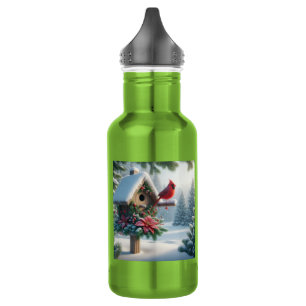 Winter Cardinal on a Festive Birdhouse 532 Ml Water Bottle