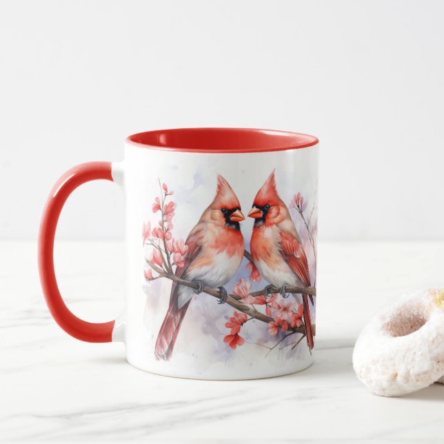 Winter Cardinal Pair 1 Mug (With Donut)