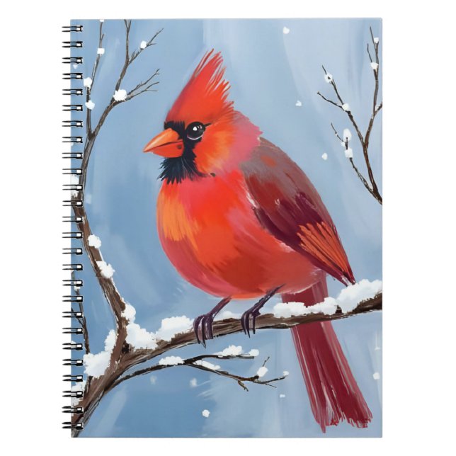 Winter Cardinal Red Bird Watercolor Painting Notebook (Front)