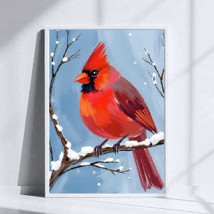Winter Cardinal Red Bird Watercolor Painting Poster