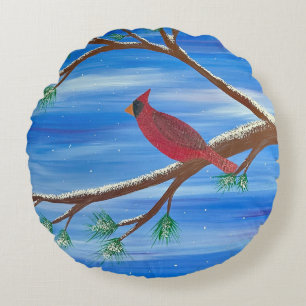 Winter Cardinal Round Cushion