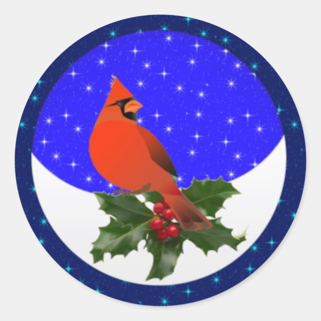Winter Cardinal Round Stickers (Front)